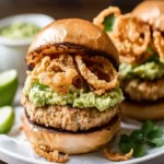 Jalapeño Cheddar Guacamole Turkey Burgers with Crispy Onions First Image First Image