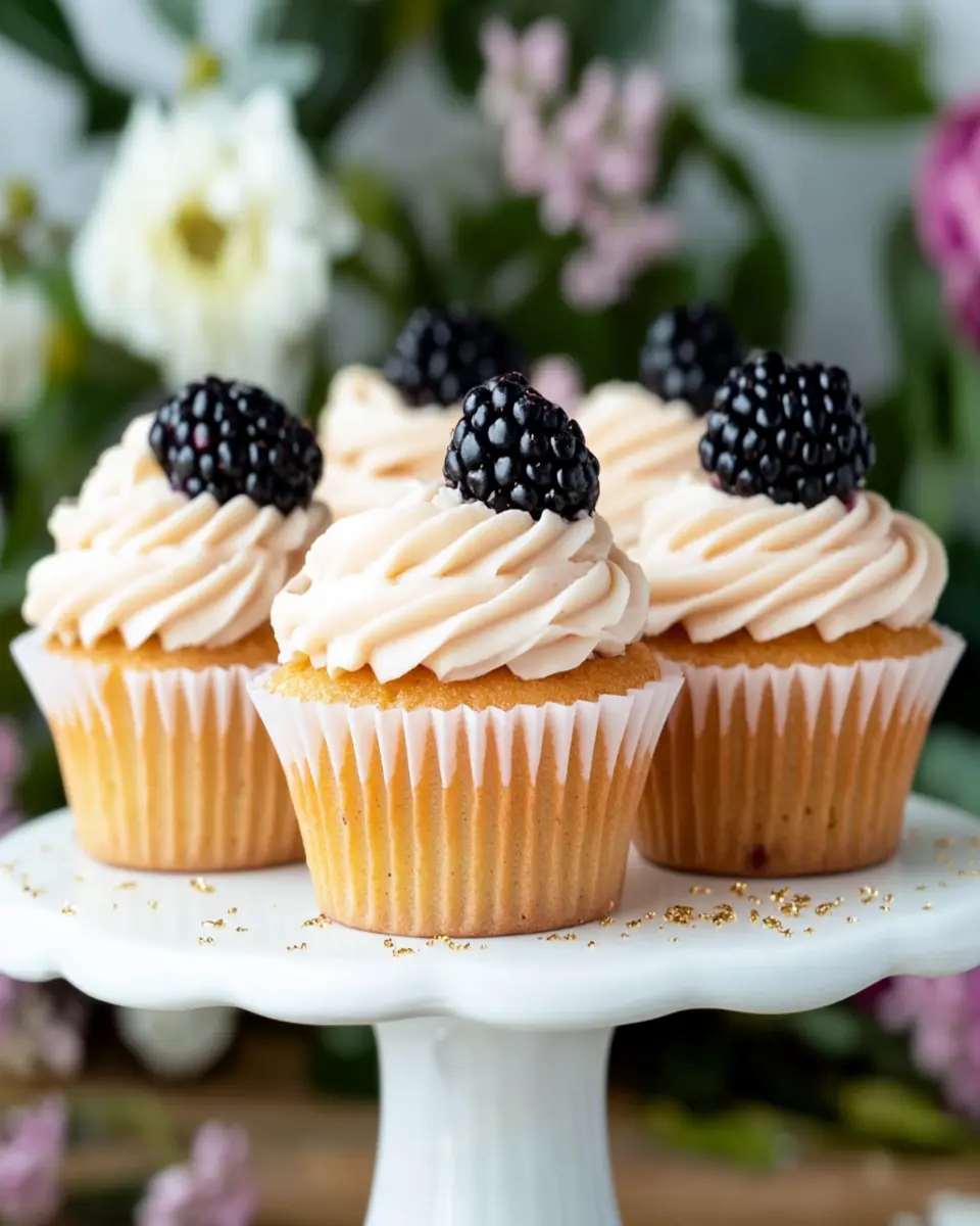 Light and Fluffy Blackberry Champagne Cupcakes for Celebrations First Image First Image