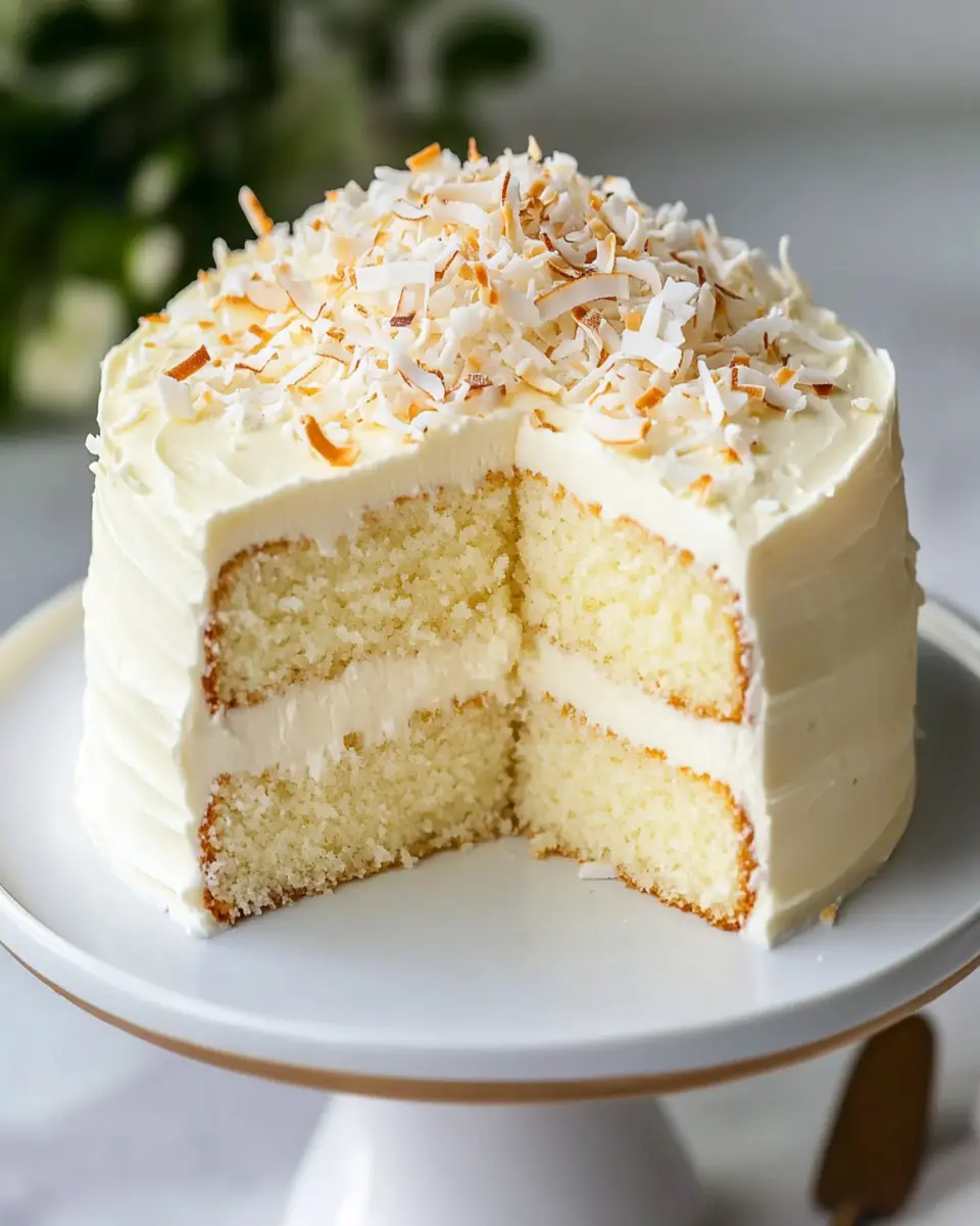 White Chocolate Coconut Cake: A Soft, Moist Coconut Dessert with White Chocolate Filling First Image First Image