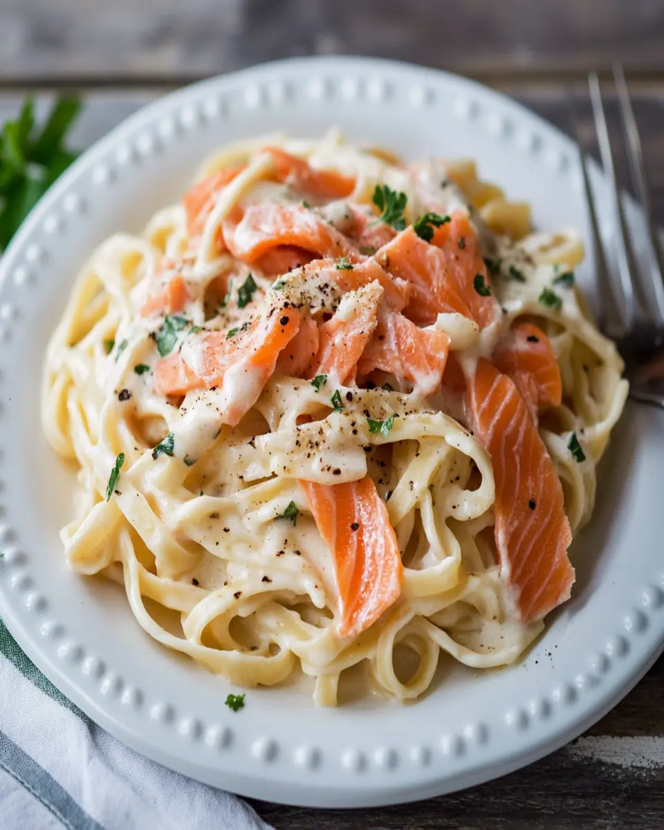 Smoked Salmon Fettuccine Alfredo First Image First Image