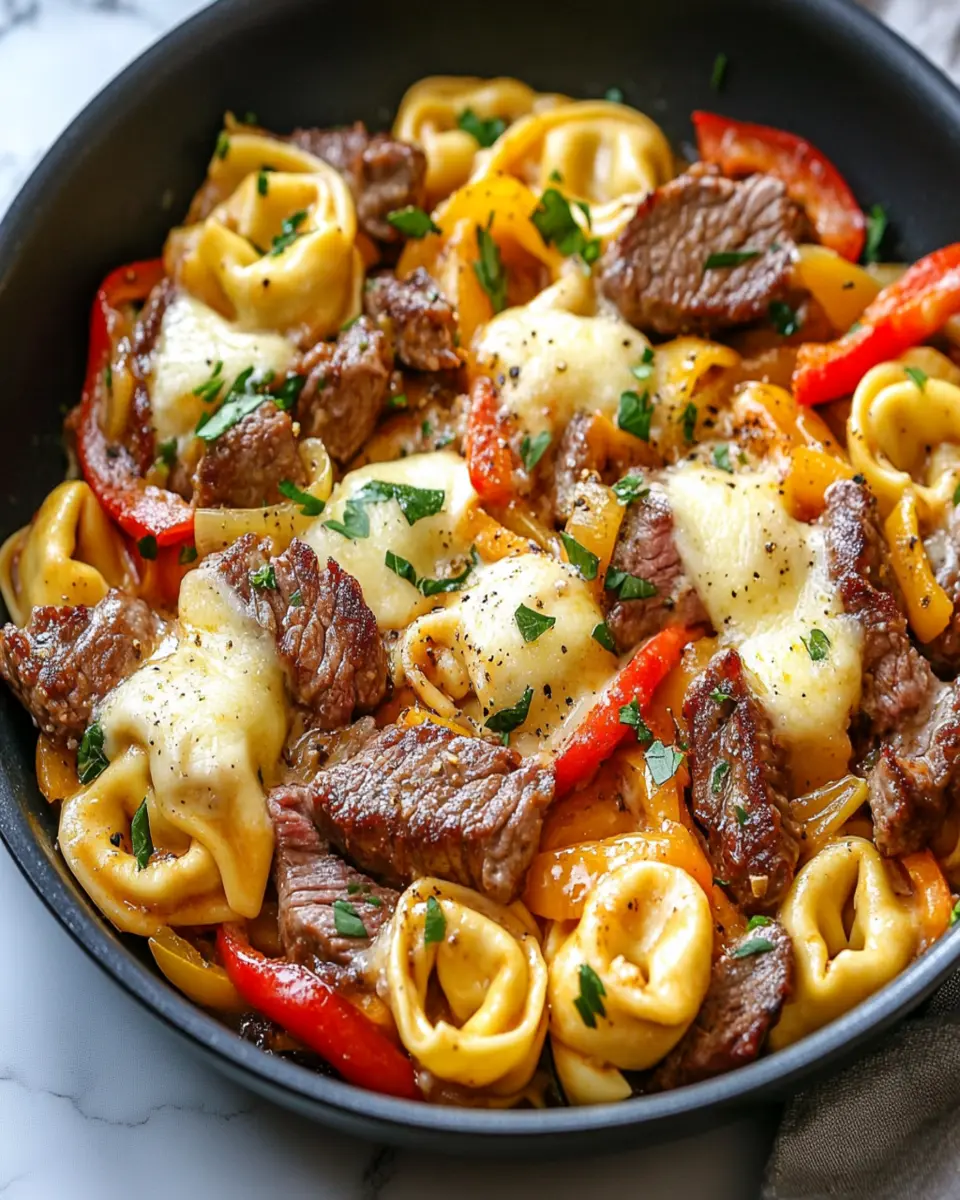 One-Pan Cheesesteak Tortellini Skillet: Provolone Delight First Image First Image