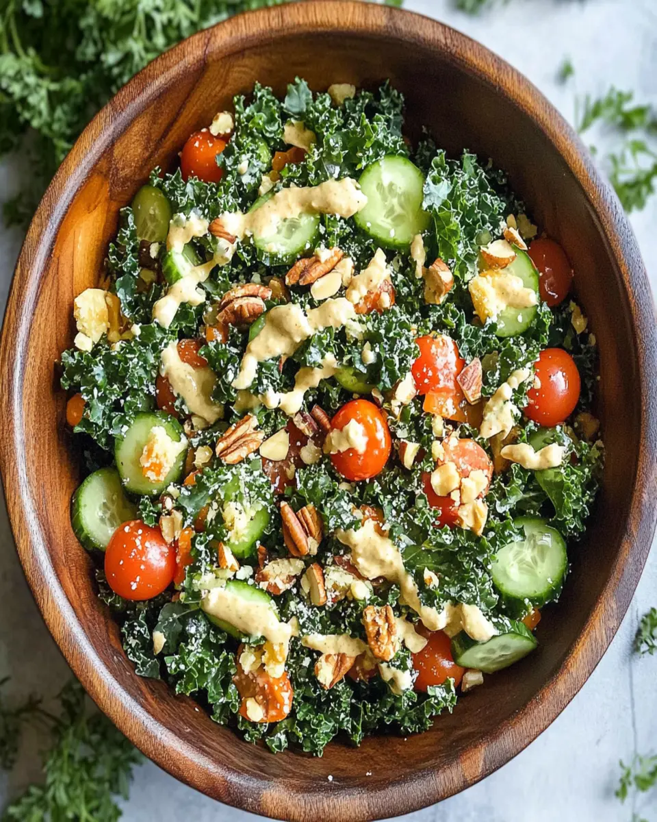 Simple Kale Harvest Salad with Maple Tahini Dressing First Image First Image
