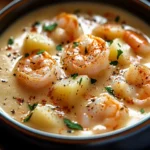 Luxuriously creamy shrimp & potato soup for cozy nights! First Image First Image