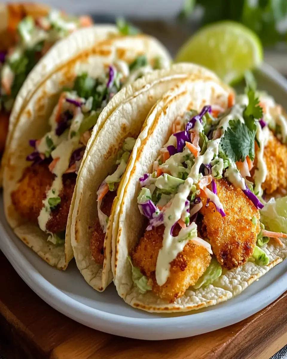 Crispy Fish Tacos with Cilantro Lime Slaw First Image First Image