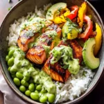 Chipotle Teriyaki Salmon Bowls with Creamy Green Sauce First Image